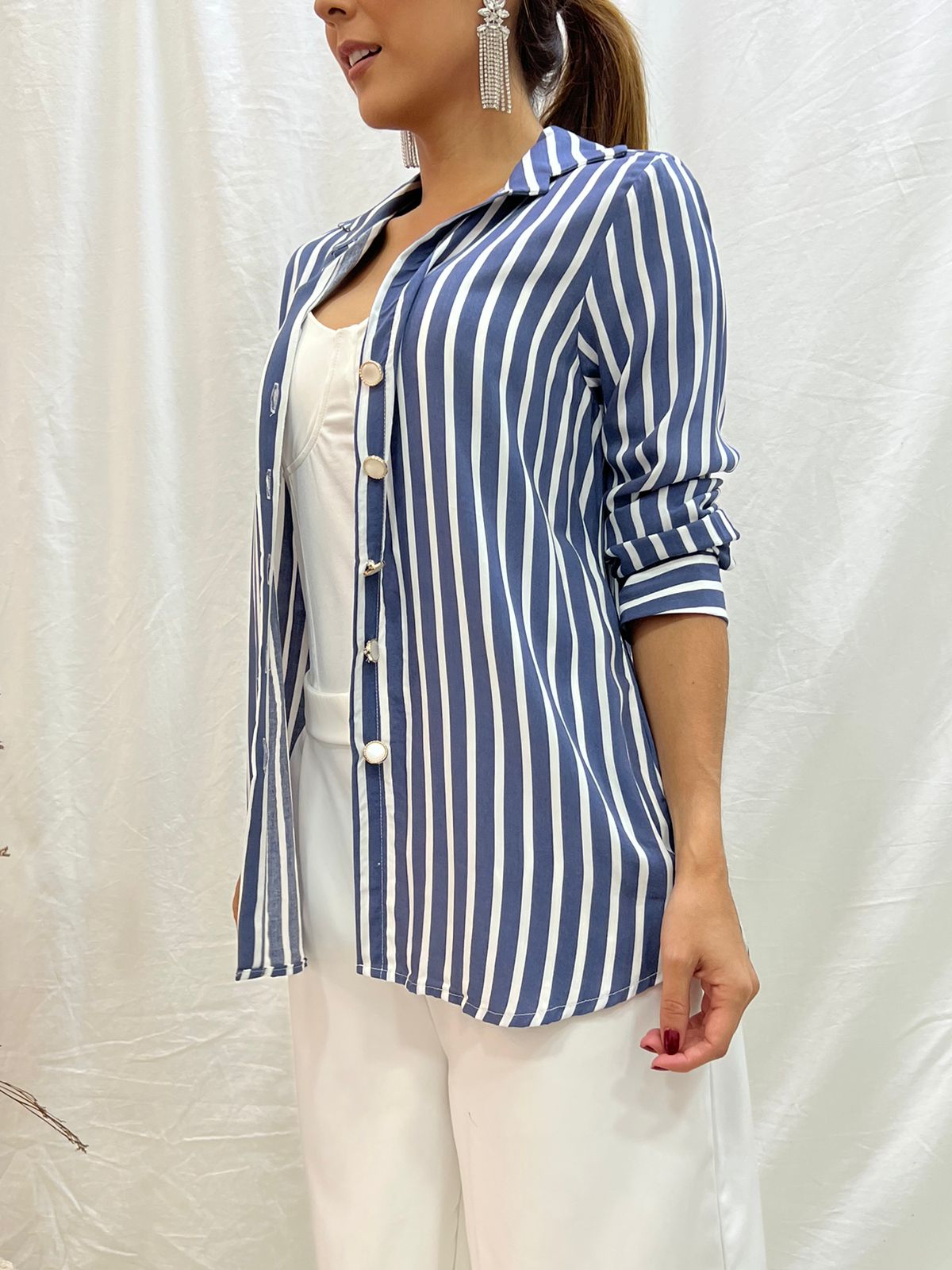 Camisera de Rayas, con Botones Cardina