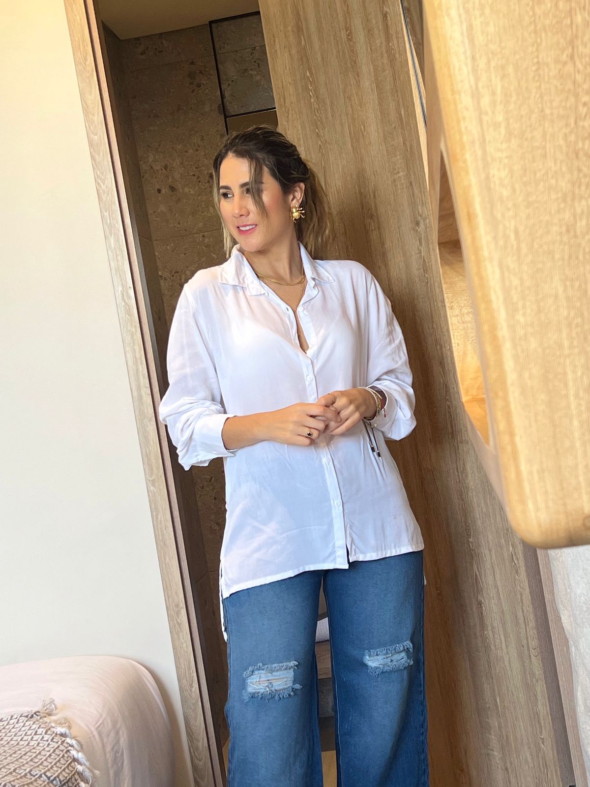 Blusa Chai Manga Larga con Botones