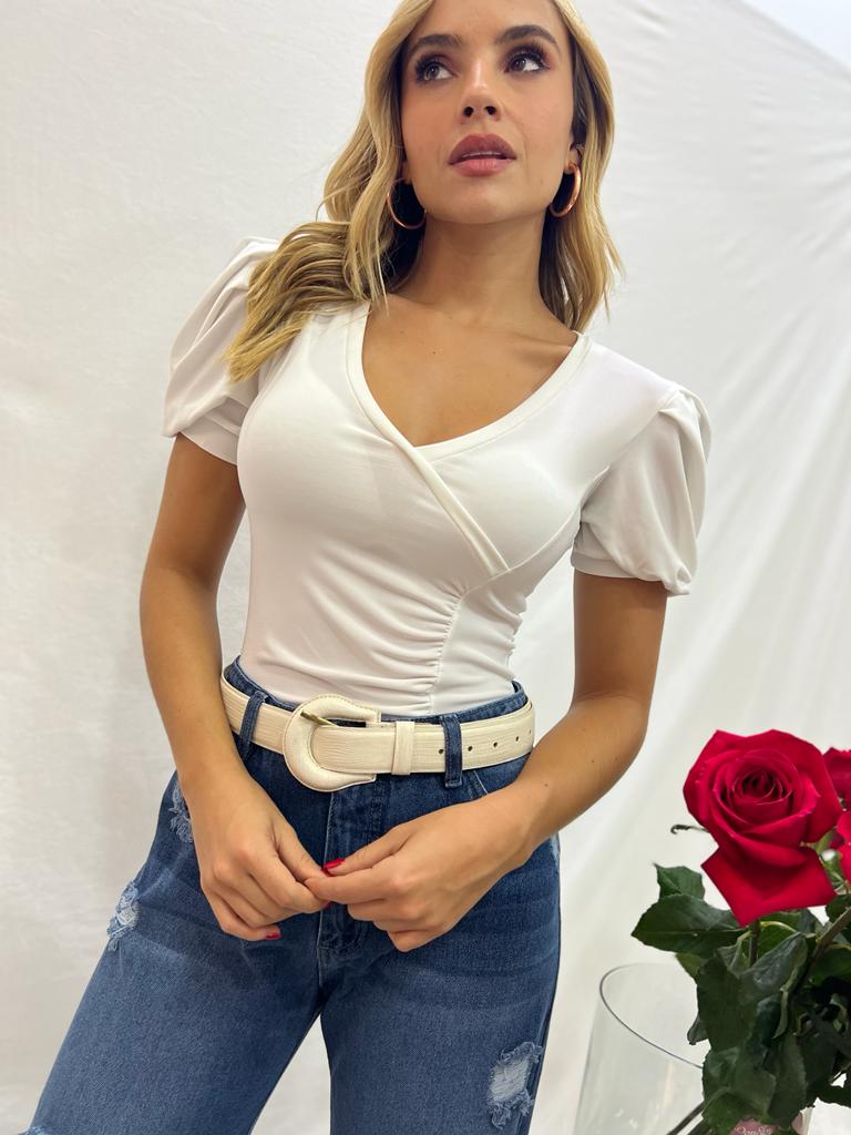 Blusa cuello V con Mangas Bombacha Barbie