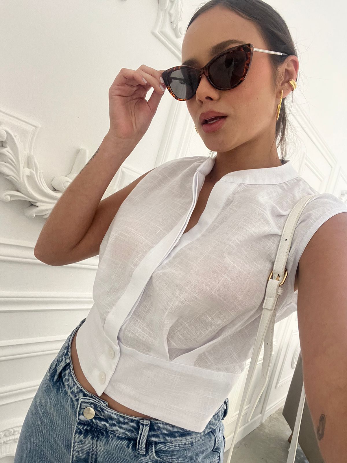 Blusa Lino con Botones Makeno
