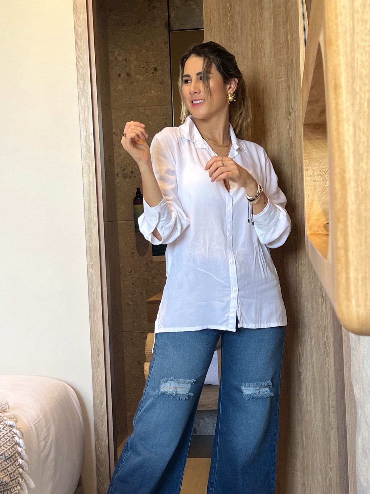 Blusa Chai Manga Larga con Botones