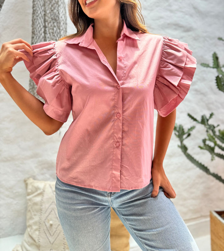 blusa palo rosa de botones con bolero en mangas