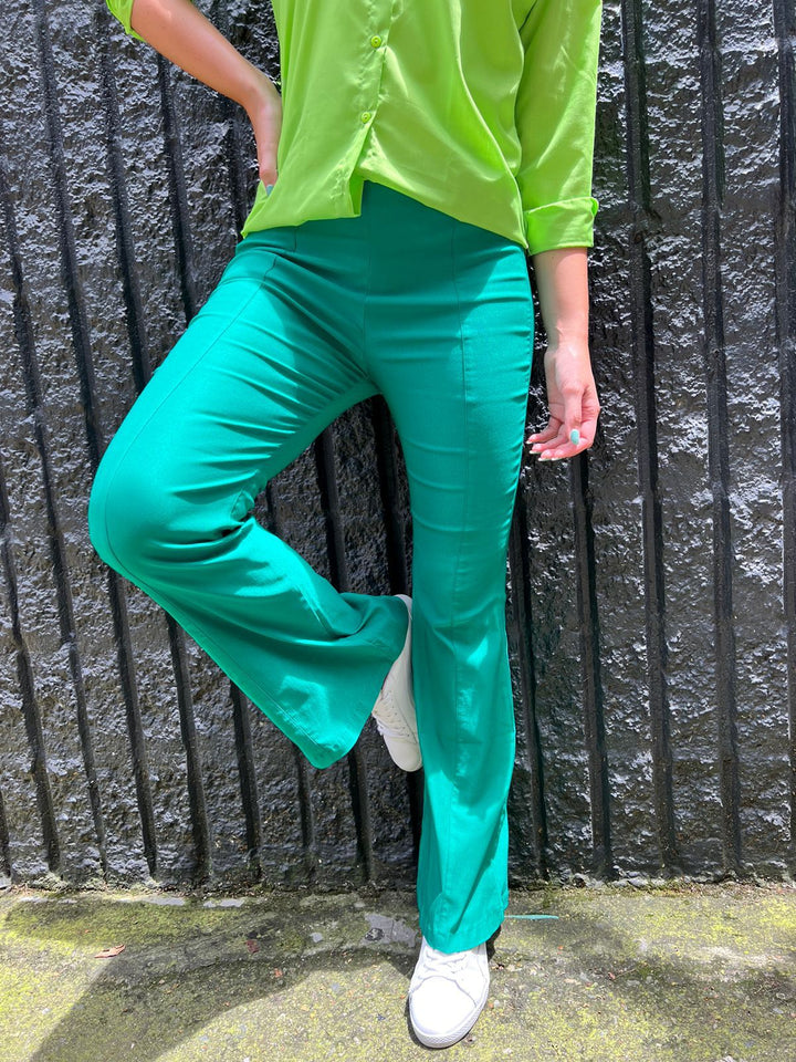 pantalon verde bota amplia