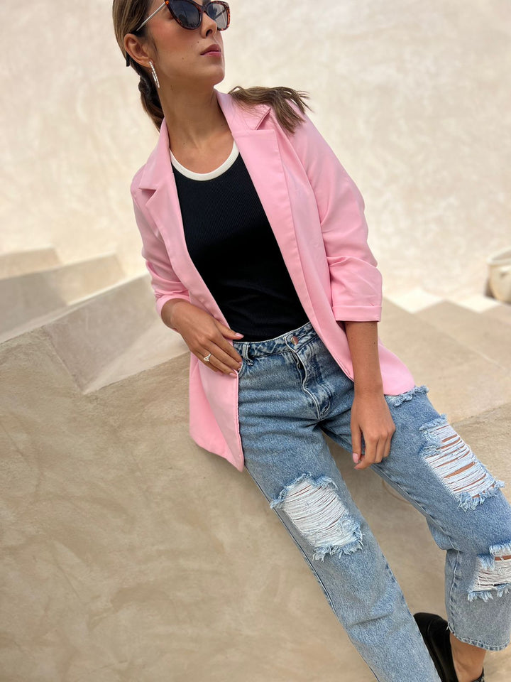 blazer color rosado manga 3/4