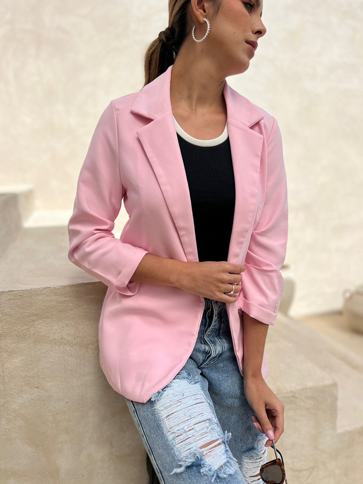  blazer color rosado manga 3/4