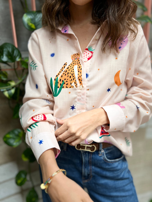 Camisera Efecto Lino Leopardo