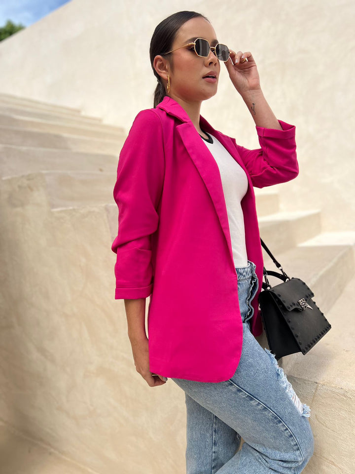  blazer color fucsia manga 3/4